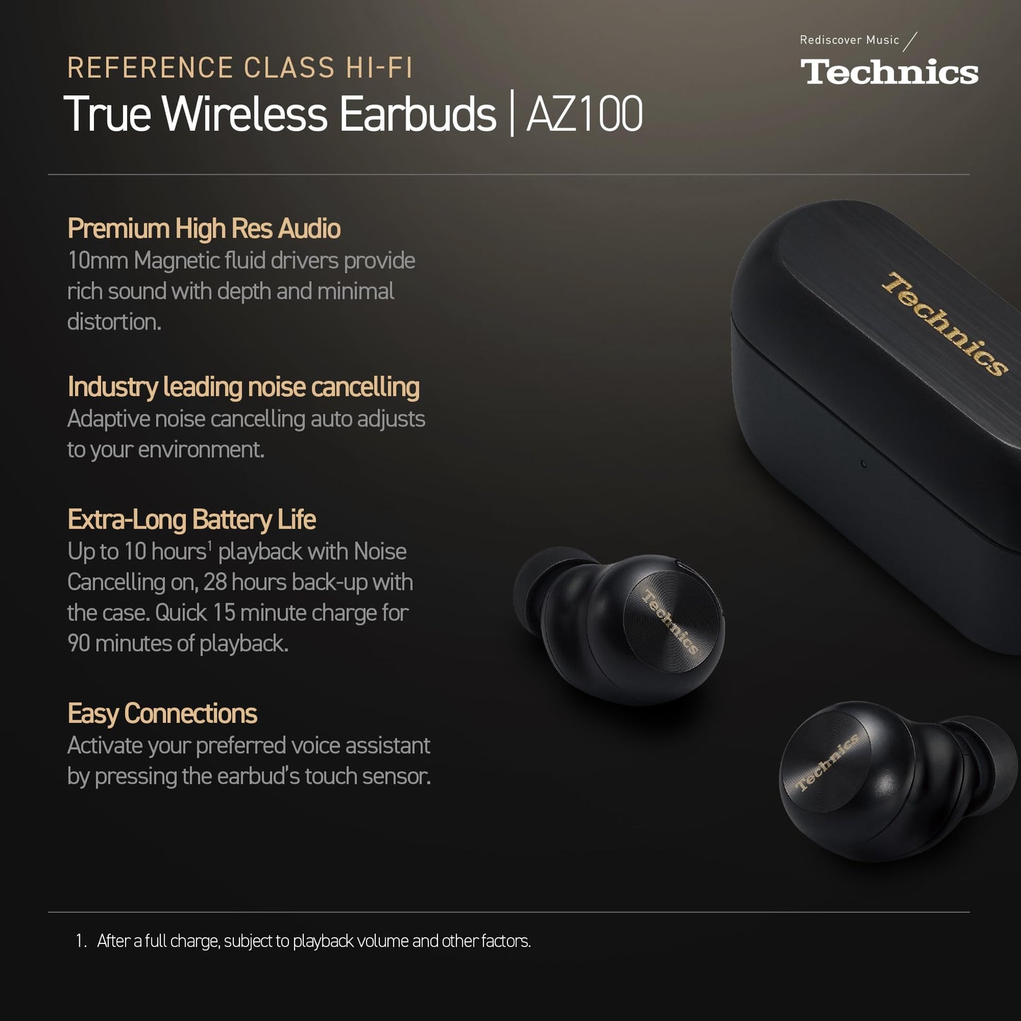 Technics Reference Class Hi-Fi Wireless Ear Buds, Dolby Atmos with Head Tracking, Adaptive Noise Cancelling, 3 Device Multipoint, 10-Hr Battery