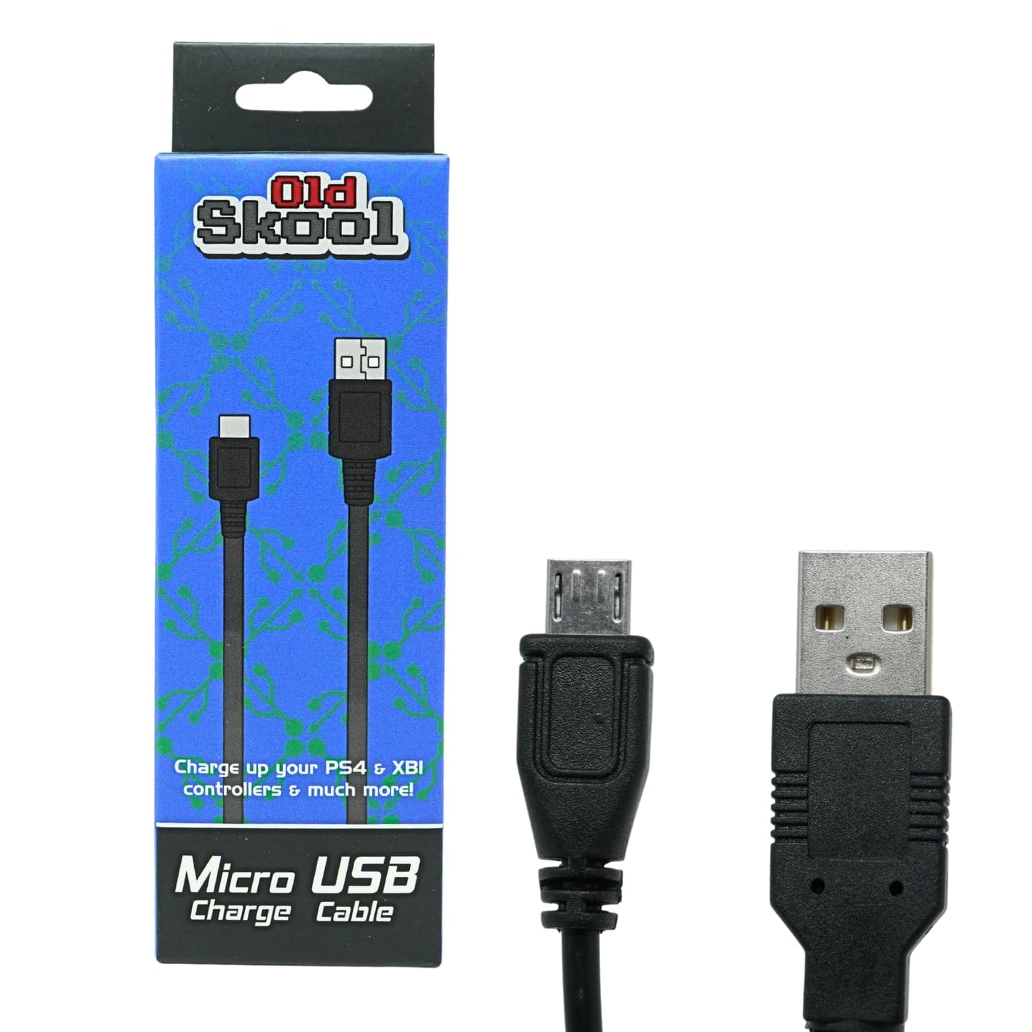 Old Skool 15ft PS4 Controller Charging Cable for PlayStation 4 Dual Shock 4