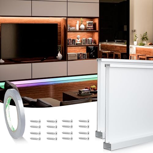 Muzata 2Pack 4FT/1.2M Spotless Aluminum LED Baseboard Lighting Frosted LED Strip Light Diffuser Neon Skirting Board Indoor Mood Lighting Baseboard
