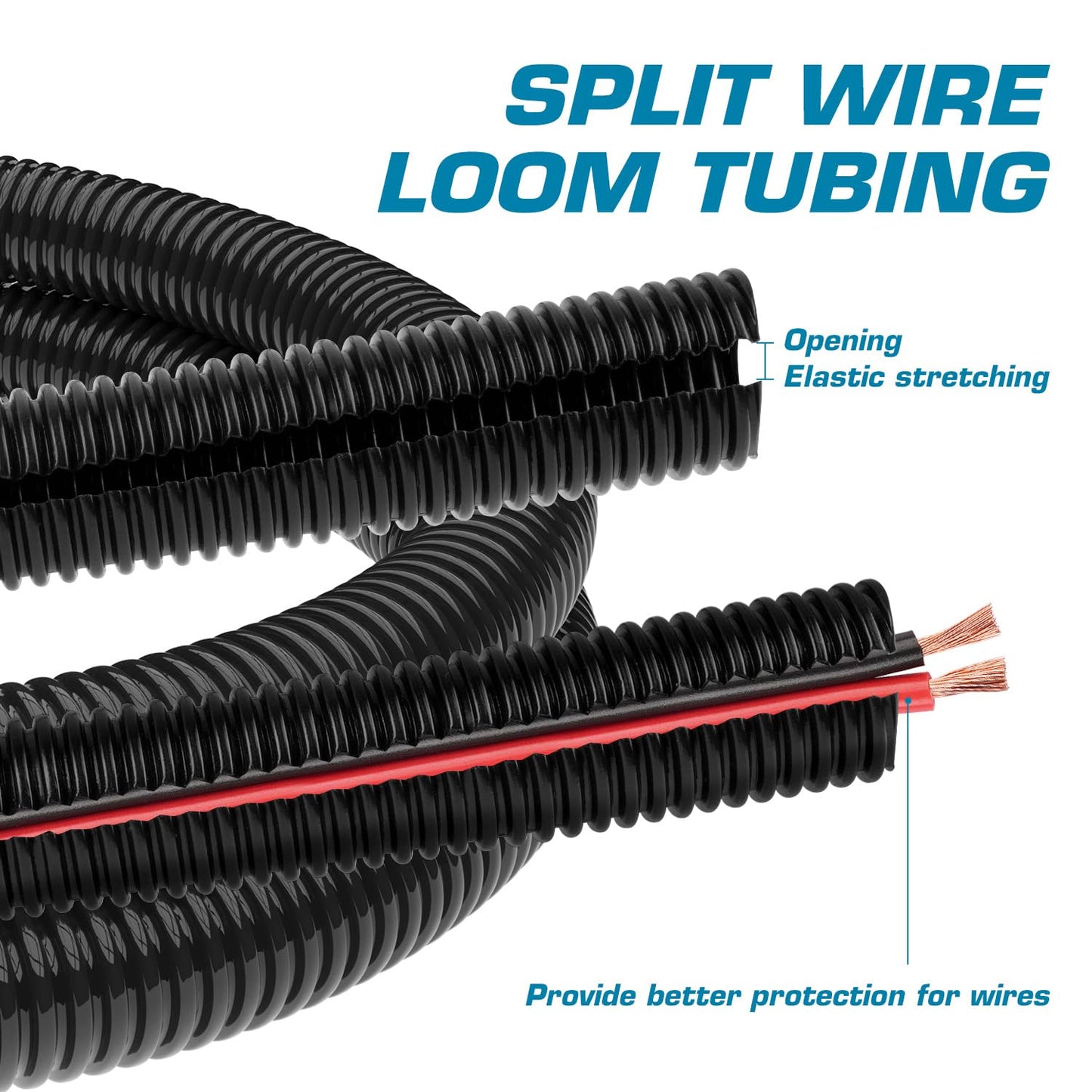 Nippon America 1/2" x 100 ft Split Wire Loom (LM-12-100 BLK), Flexible, Chemical-Resistant Protective tubing for Automotive, Home, and Industrial