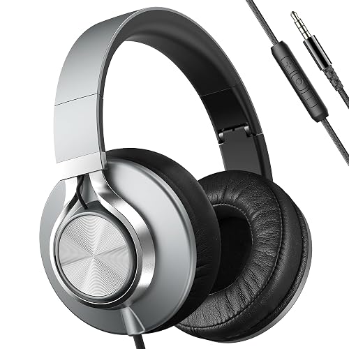 AILIHEN Wired Headphones with Mic and Volume Control, Noise Isolation Over Ear Headphones for Adults&Teens, Foldable, Adjustable, Soft, Braid 3.5mm