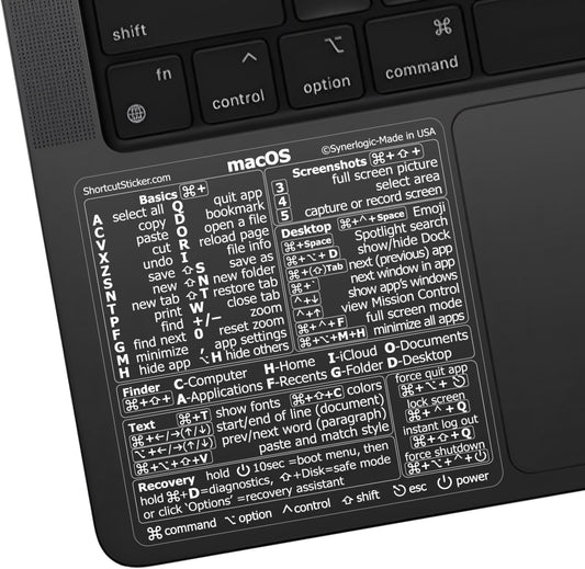 Synerlogic (10pcs) Mac OS Shortcuts Sticker for Air/Pro | Keyboard Stickers for macOS | Laminated Vinyl MacBook Cheatsheet | MacBook Shortcuts 2026
