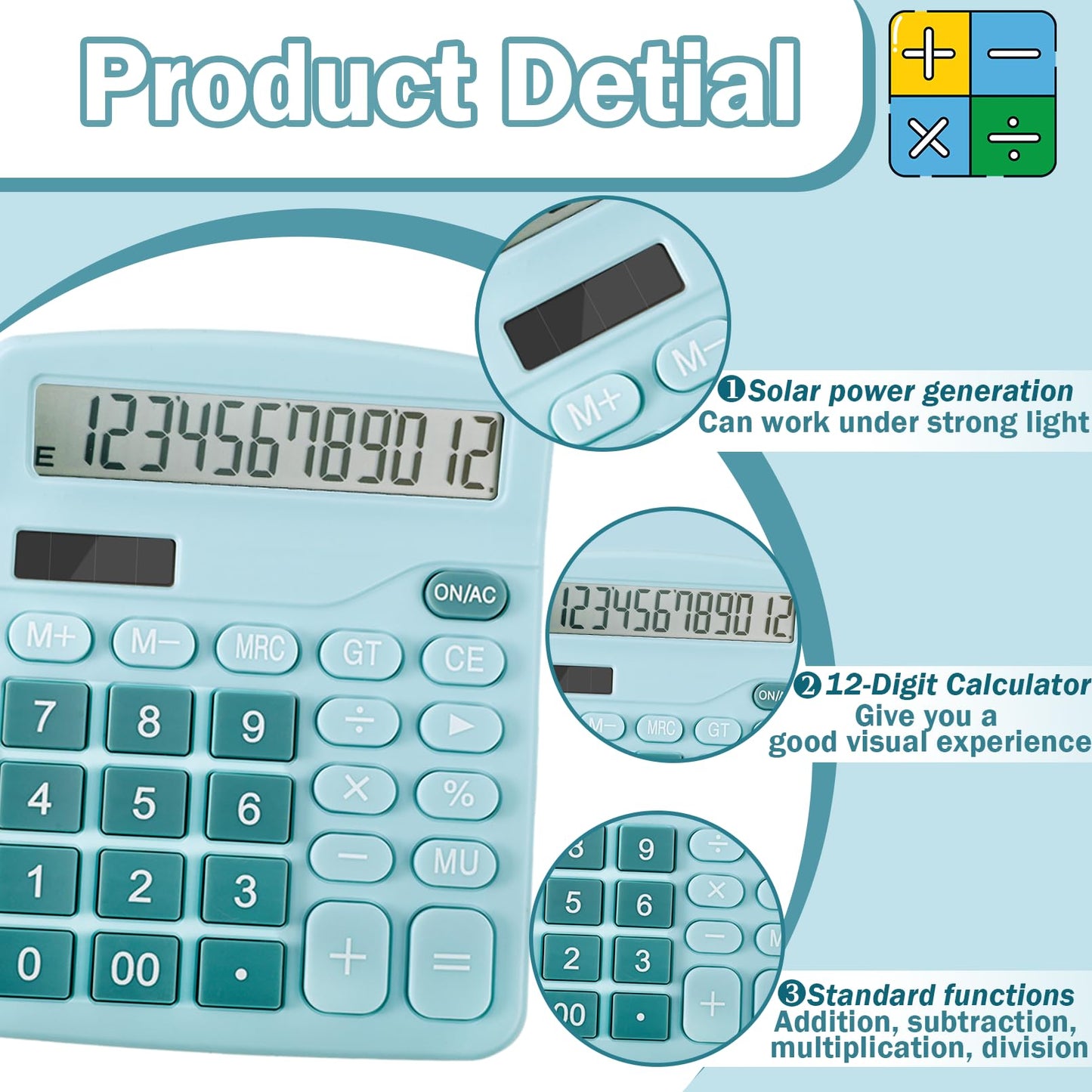 CACASO 12-Digit Calculator, Desktop Calculators with Big Buttons and Large Display,Office Calculators Desktop,Solar Battery Dual Power,Desk Calculator
