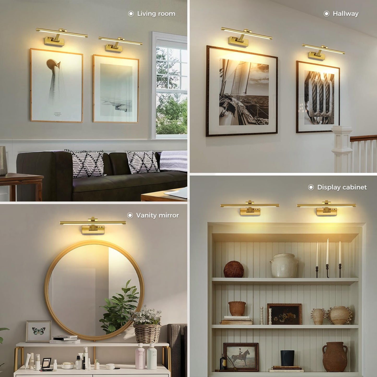 MKBNG Gold Battery Operated Wall Sconce with Remote - 3CCT Picture Lights for Wall, 270° Rotatable Lamp for Aura Frame Or Under Cabinet Lighting