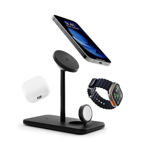 Twelve South HiRise 3 Deluxe, Compact Luxury Wireless Magsafe Charging Stand for iPhone, AirPods and Apple Watch - Includes US Power Supply with 5