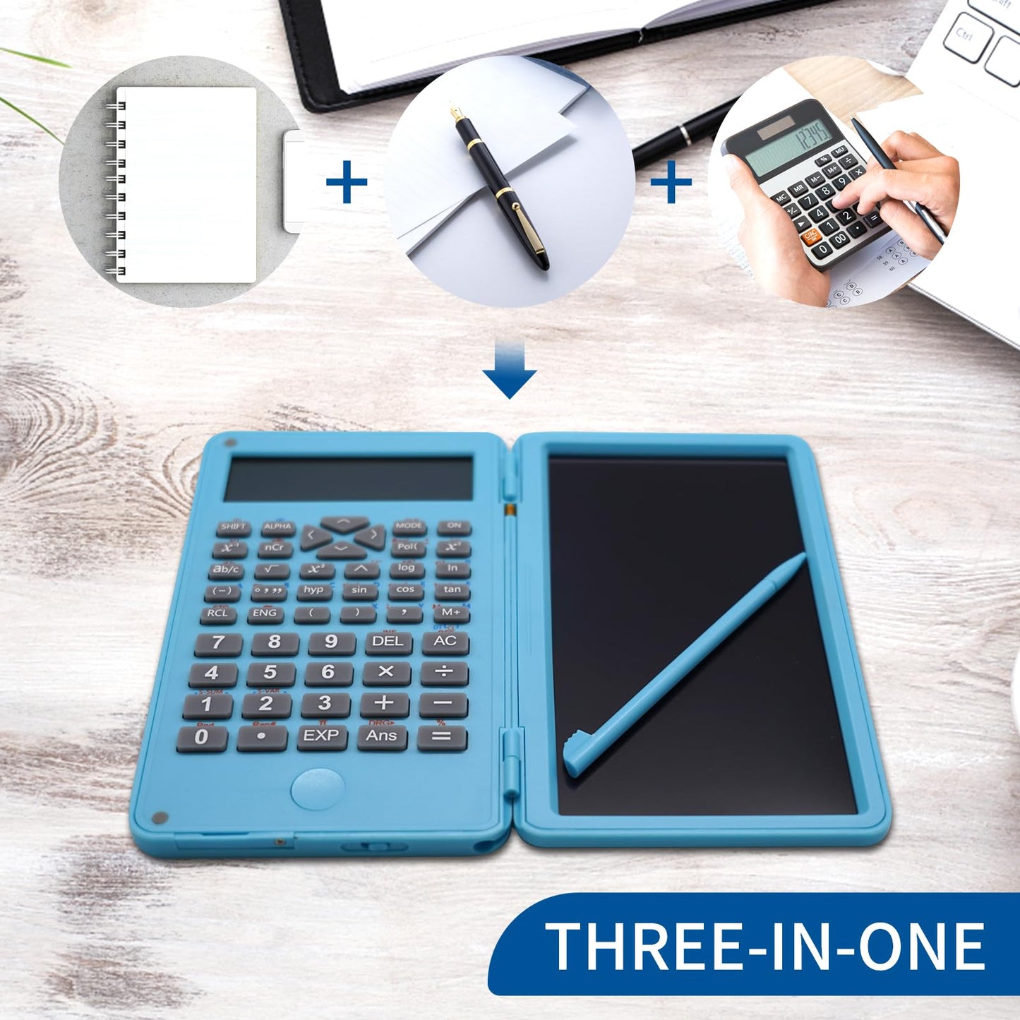 Basic Calculator Notepad with 6.5 Inch LCD Writing Tablet, Rechargeable, Lock Button and E-Pen,12 Digit Display, Also Inkless Drawing/Memo