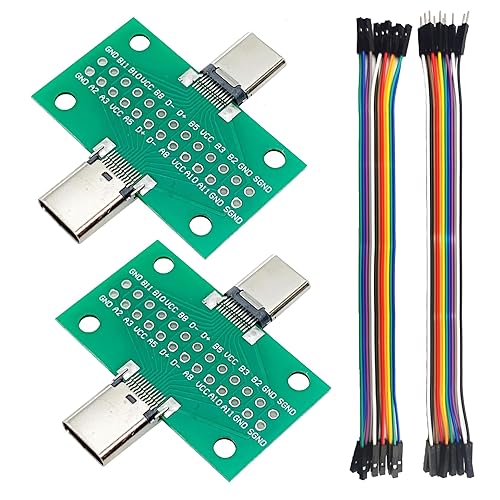 minidodoca 2 Pcs USB 3.1 Type-C Male to Female Test Board with PCB Board 24 Pins 2.54 mm Double-Sided Socket with Dupont Wire for Date Line Wire Cable