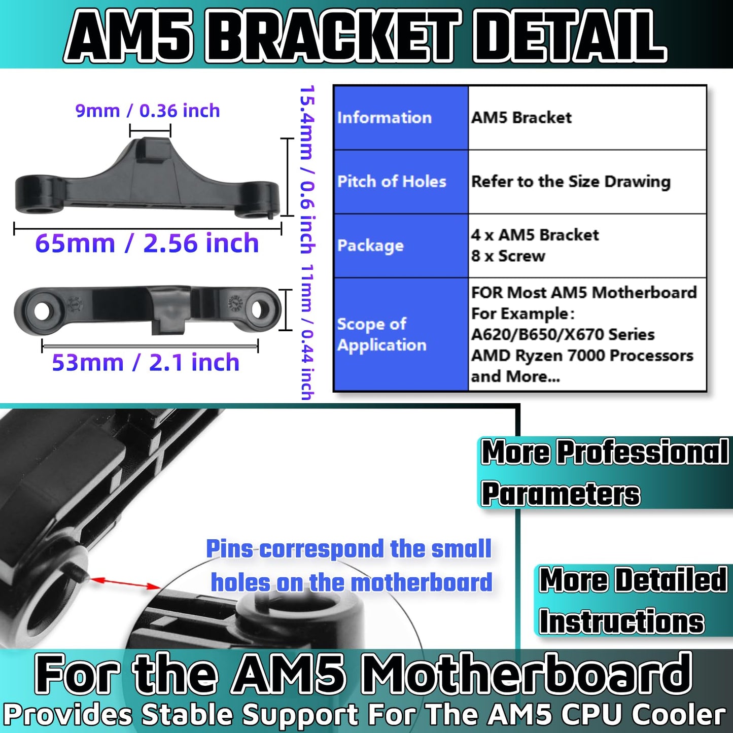 HUGJEPTTY CPU AM5 Bracket 2 Pairs with Screws?AM5 CPU Bracket Desktop Computer AMD Cooler Fan Brackets for AM5/AM4 Motherboard Cooler Stand Steel