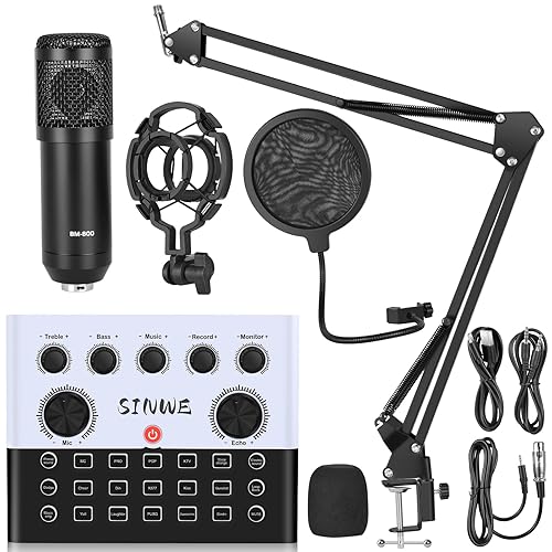F993 All-in-One Podcast Equipment Bundle?BM-800 Recording Studio Package with Voice Changer, Live Sound Card - Audio Interface for Vlog/Live