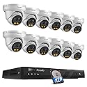 PANOOB 16 Channel Security Camera System, 12x 5MP Wired IP PoE Dome Camera w/Smart Spotlight Color Night Vision, AI Human Detection, Built-in Mic