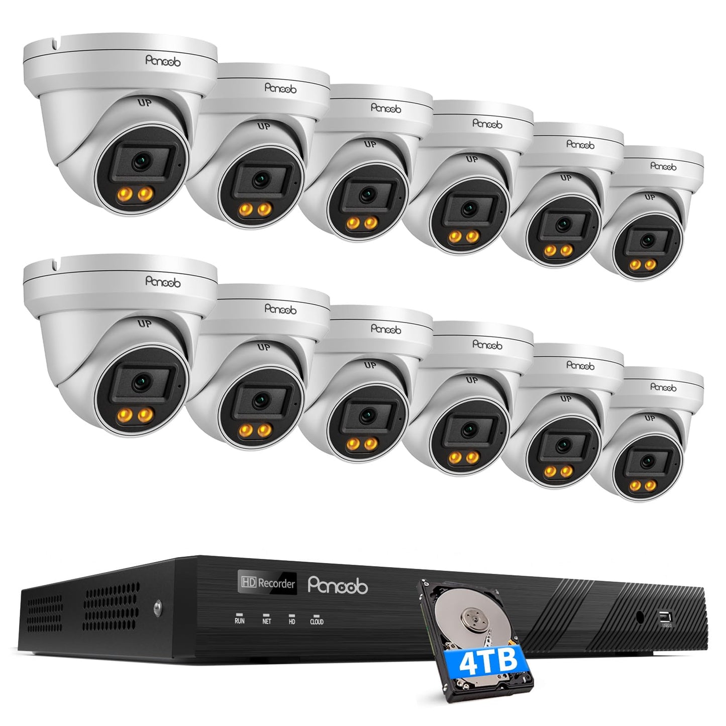PANOOB 16 Channel Security Camera System, 12x 5MP Wired IP PoE Dome Camera w/Smart Spotlight Color Night Vision, AI Human Detection, Built-in Mic