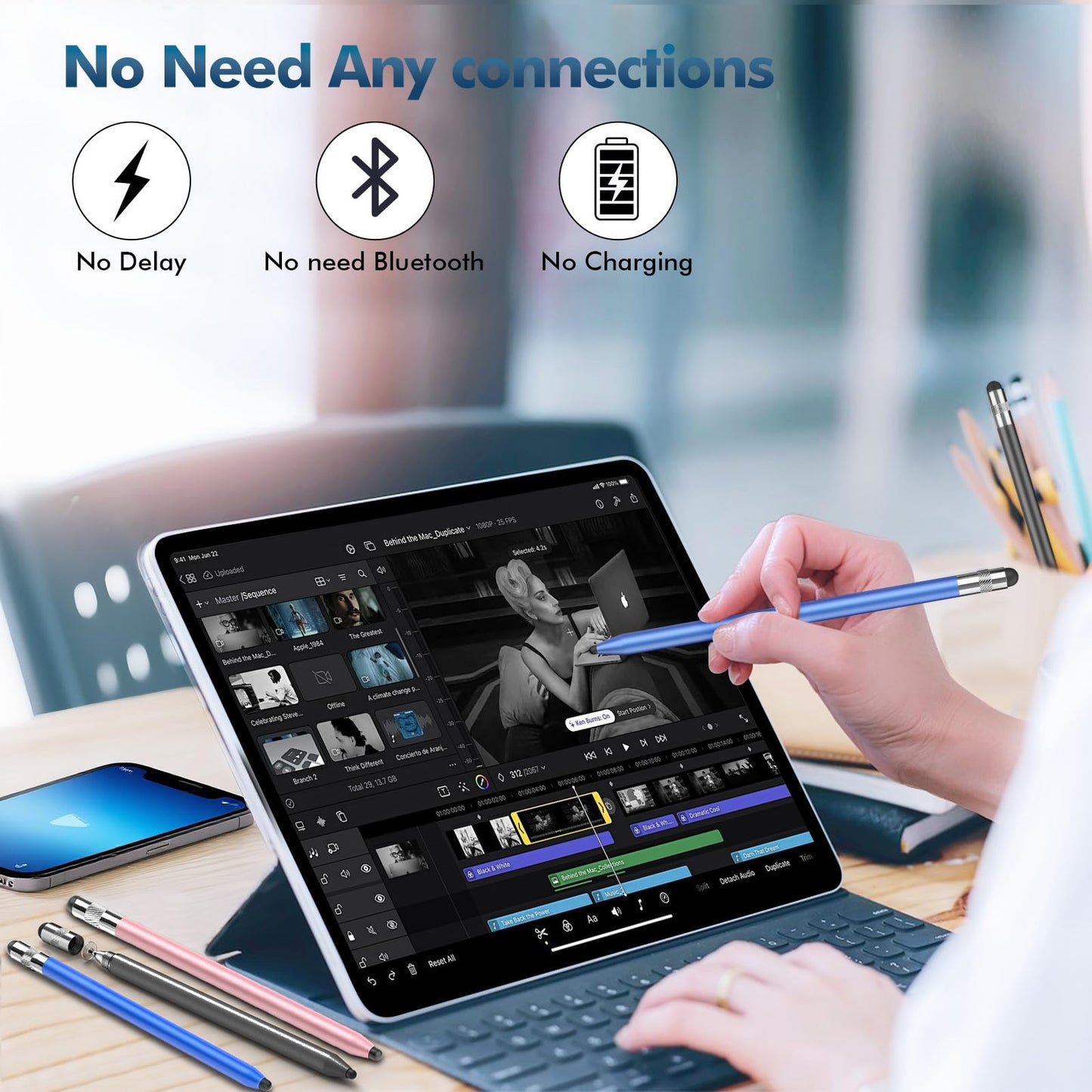Stylus Pen for Touchscreen, 3-in-1 Rubber Disc Stylus, High Sensitivity and Precision, Universal Stylus Pen Compatible for Ipad,iPhone Android Kindle
