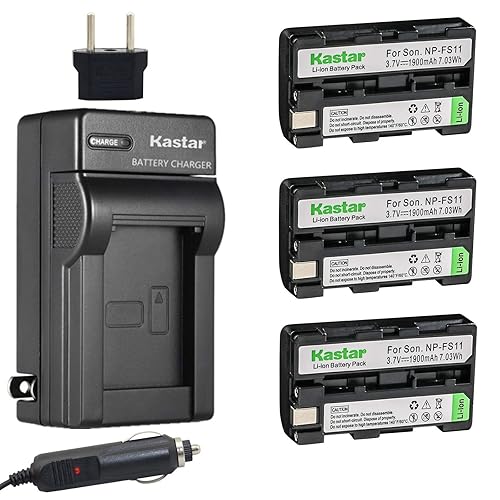 Kastar Battery 3-Pack and Charger for Sony NP-FS11 and CCD-CR1 CCD-CR5 DCR-PC1 DCR-PC2 DCR-PC3 DCR-PC4 DCR-PC5 DCR-TRV1VE Cybershot DSC-F505 DSC-F505V