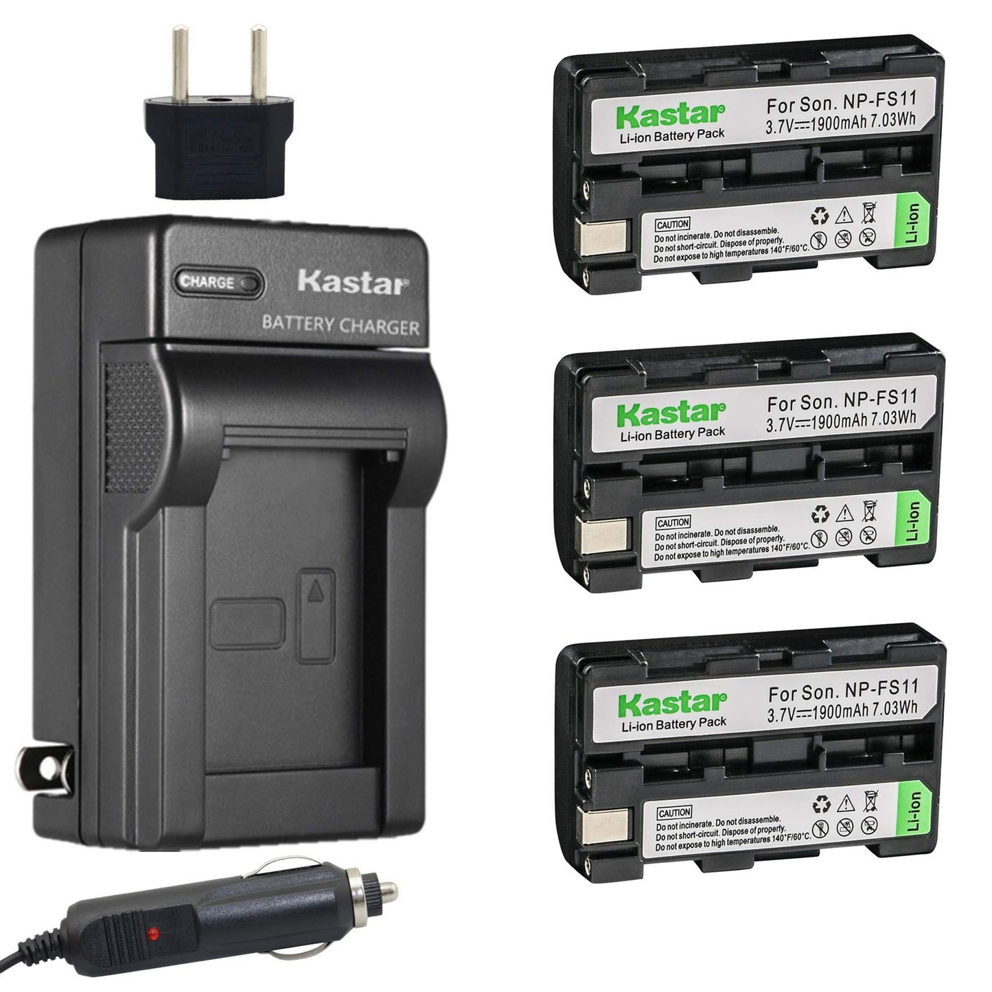Kastar Battery 3-Pack and Charger for Sony NP-FS11 and CCD-CR1 CCD-CR5 DCR-PC1 DCR-PC2 DCR-PC3 DCR-PC4 DCR-PC5 DCR-TRV1VE Cybershot DSC-F505 DSC-F505V