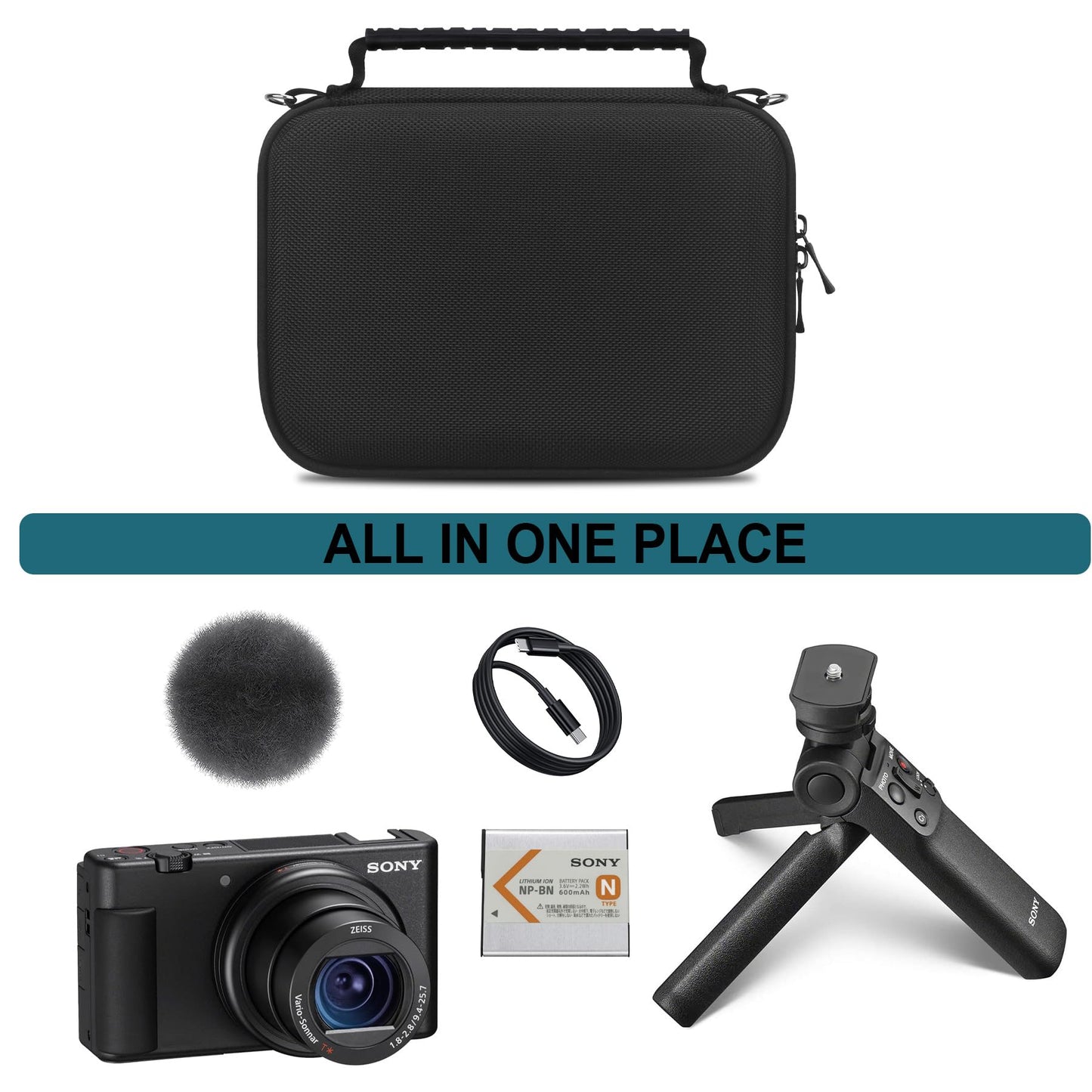 Supmay Hard Travel Case for Sony ZV-1F / ZV-1 / ZV-1 II Digital Camera, Protective Cases Bag Fits Vlogger Accessory Kit Tripod, Microphone, LED Video