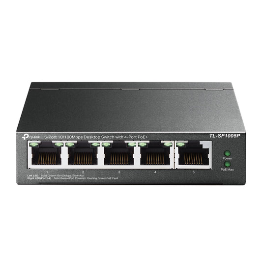 TP-Link TL-SF1005P | 5 Port Fast Ethernet PoE Switch | 4 PoE+ 10/100 Mbps Ports @67W | Desktop | Plug & Play | Sturdy Metal w/ Shielded Ports |