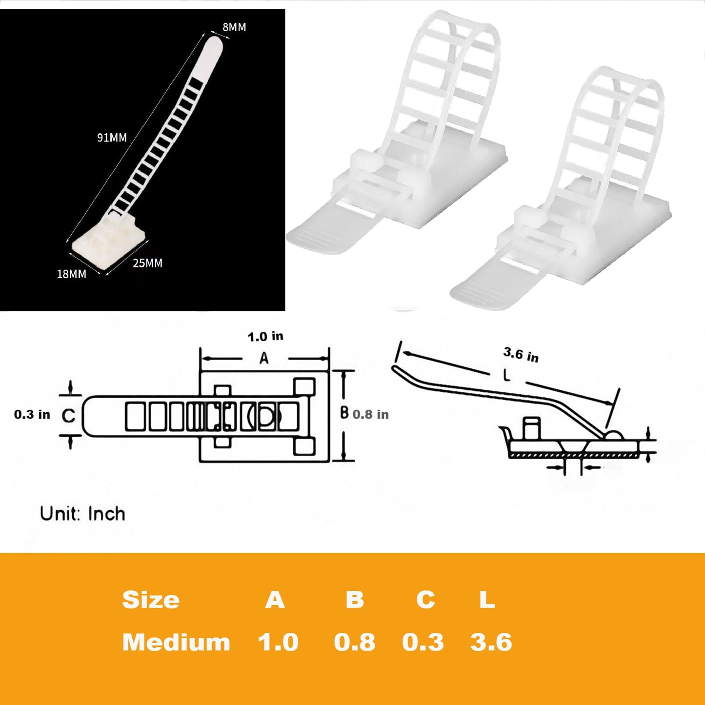 MyyYiTar 30 pcs Adhesive Cable Ties Adjustable Cable Mount. Self-adhesive Nylon Cord Clip Fastener, Cable Management Wire Organizer Fixture (White)
