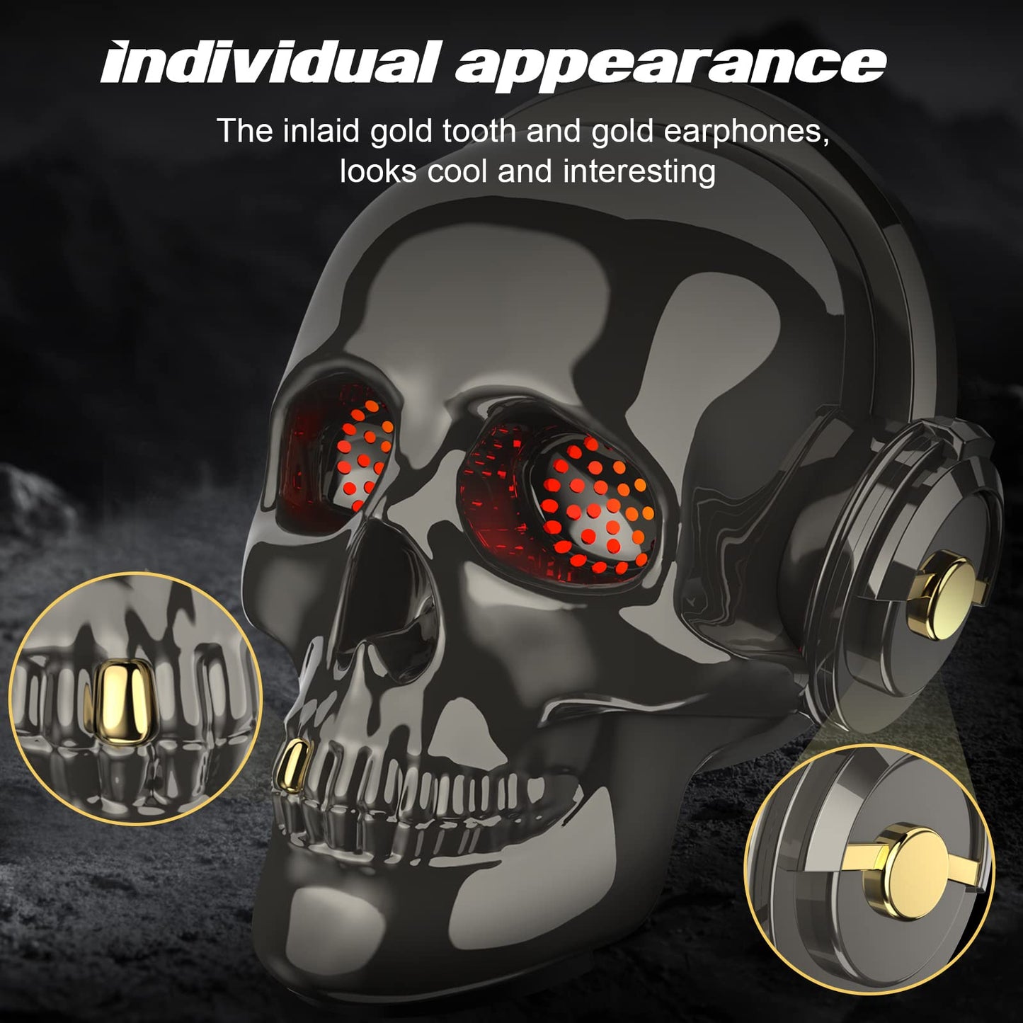 YSEECHENS Skull Bluetooth Speaker Novelty Skeleton Unique Wireless Portable Speakers with Eyes Lights Halloween Decoration (Gray)