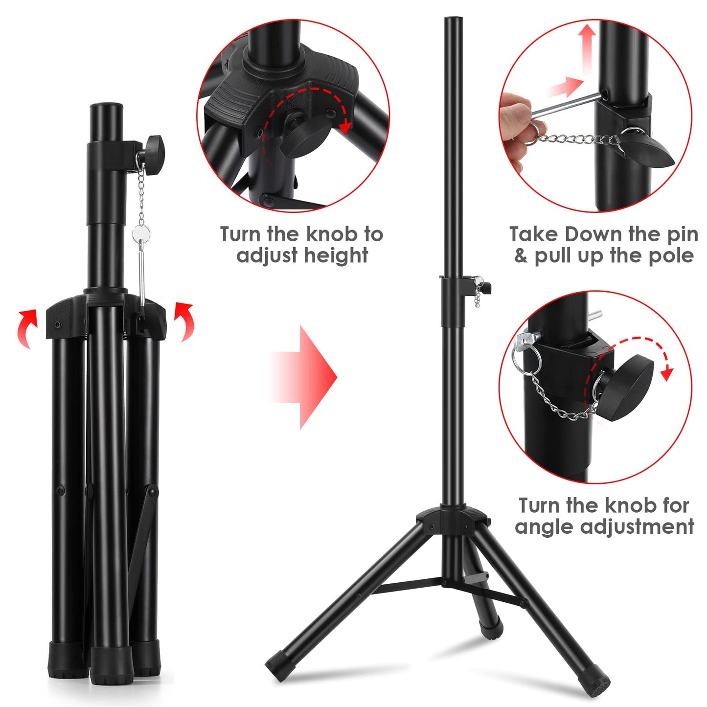 Giskieo Universal Speaker Stand Mount Holder Heavy Duty Tripod/Adjustable Height from 26.8” to 35” and Compatible Insert Easy Mobility Safety Pin