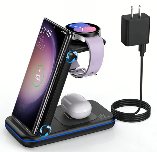 Wireless Charging Station for Samsung/Android, Fast Wireless Watch Charger Station Compatible for Samsung Galaxy S25 Ultra/S24/S23+/Z Flip 7/6 Fold