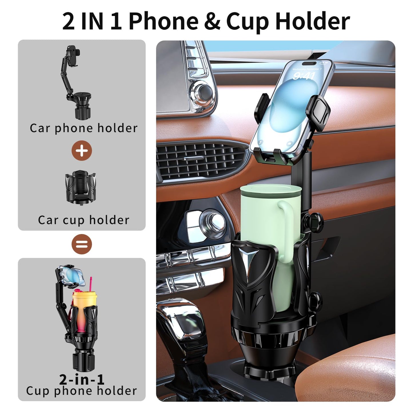 Phone Holders for Your Car, Adjustable Car Cup Holder Expander with Rubber Grip, Secure Hold, Multi-Scenario Use for Drivers, Commuters & Road Trips