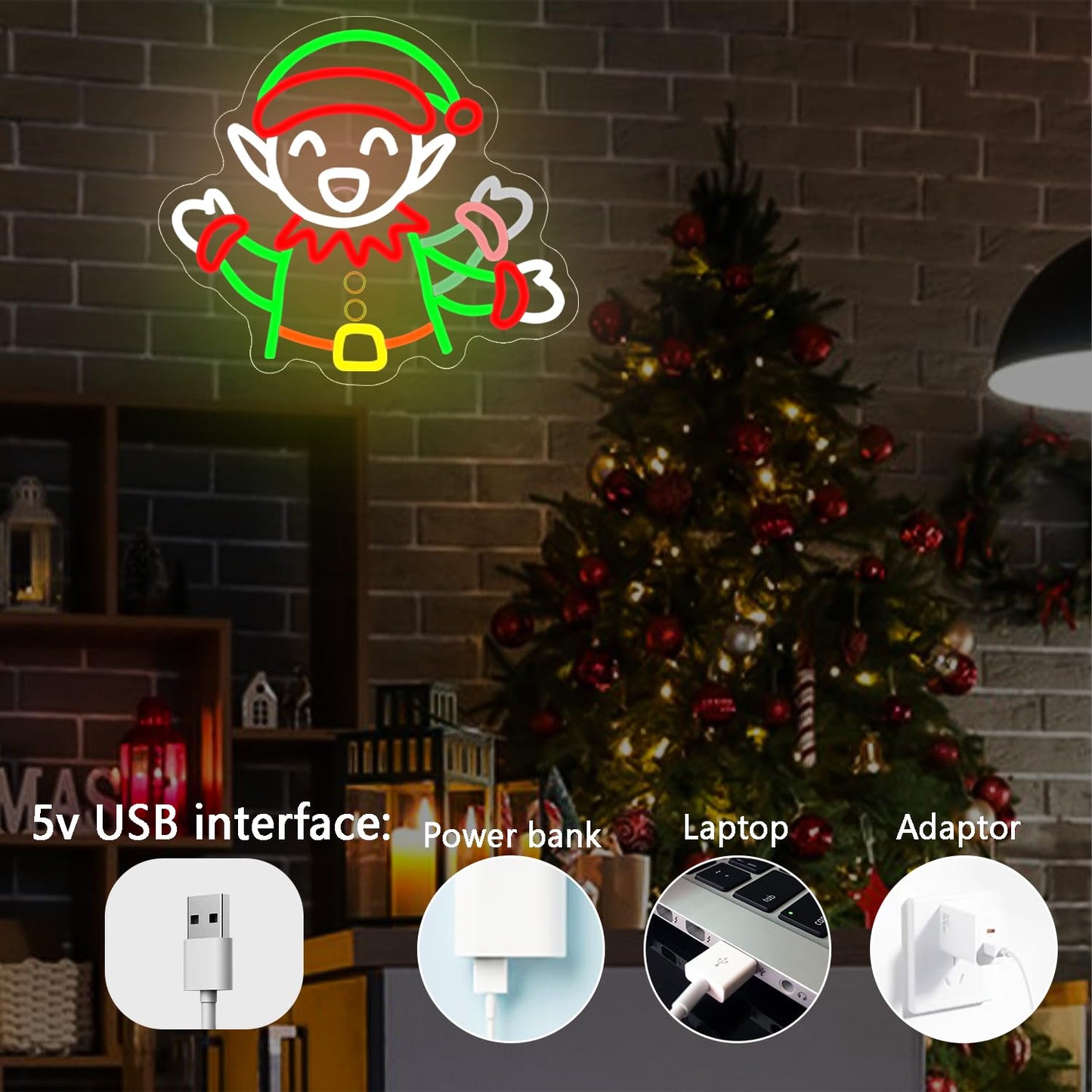 Elf Waving Christmas Neon Sign Elf Neon Sign Dimmable Christmas Led Sign for Wall Decor christmas Neon Window Lights for Holiday Party Bedroom Living