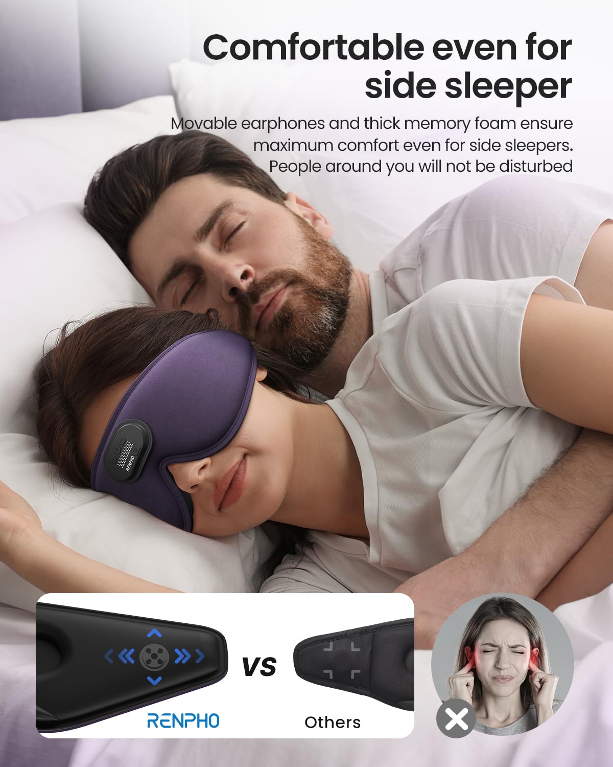 RENPHO Sleep Headphones 2025 New Ultra Soft Sleep Mask with 5.2 Bluetooth HD Headphones, 3D Blackout Wireless Headband, Eye Mask for Sleeping…