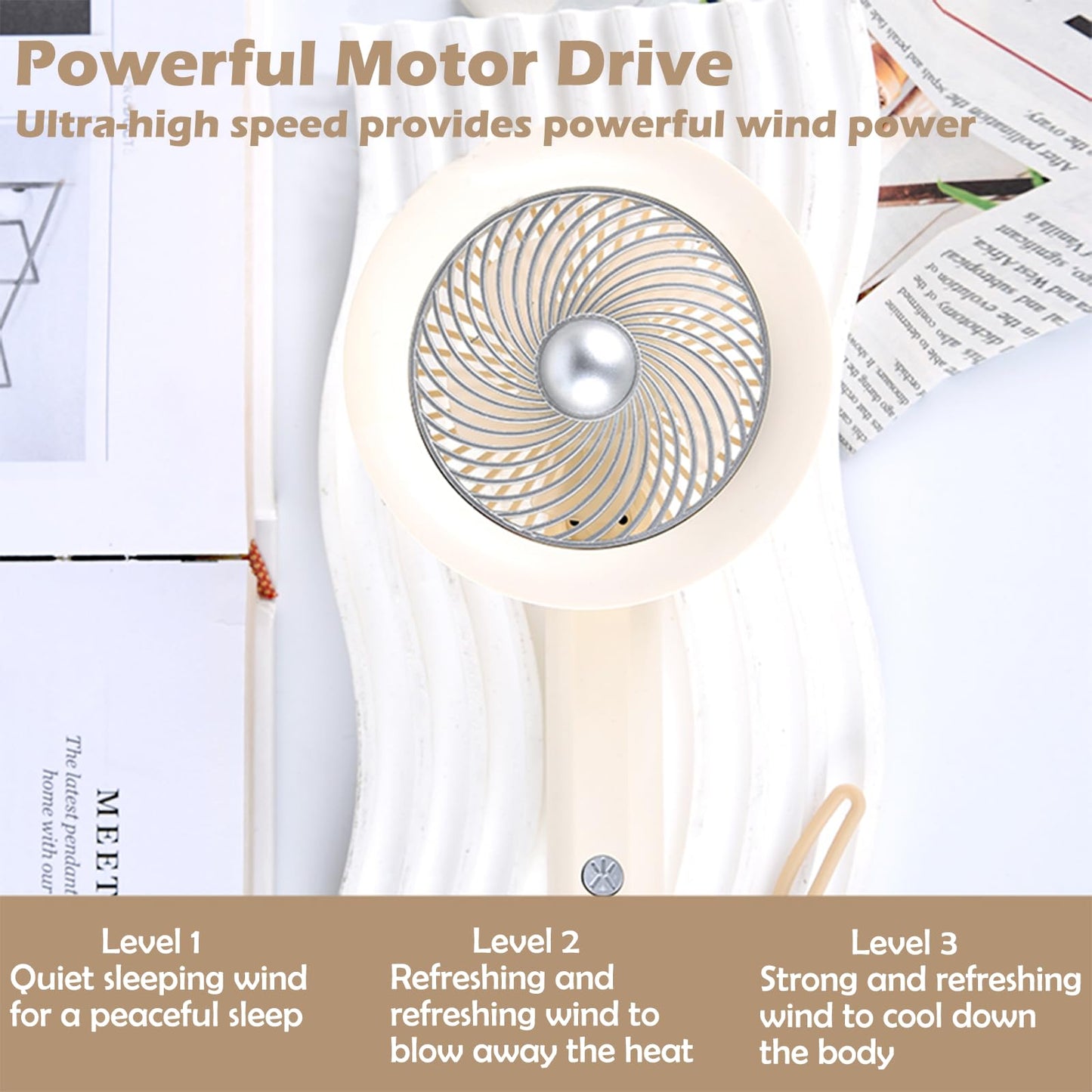 Ericfavre Portable Fan For Travel, 3 IN 1 USB Rechargeable Handheld Mini Fan For Women, Personal Portable Small Fans Foldable Cute Design 6 Speed Wind