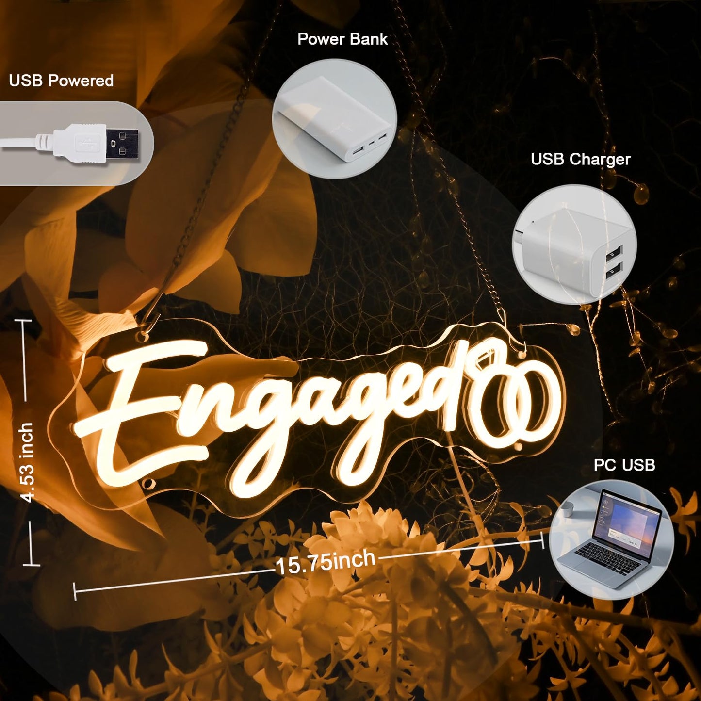 Britrio Engaged LED Neon Sign Light for Bridal Shower Backdrop Bachelorette Engagement Party Supplies Wedding Reception Light Up Neon Sign Bedroom