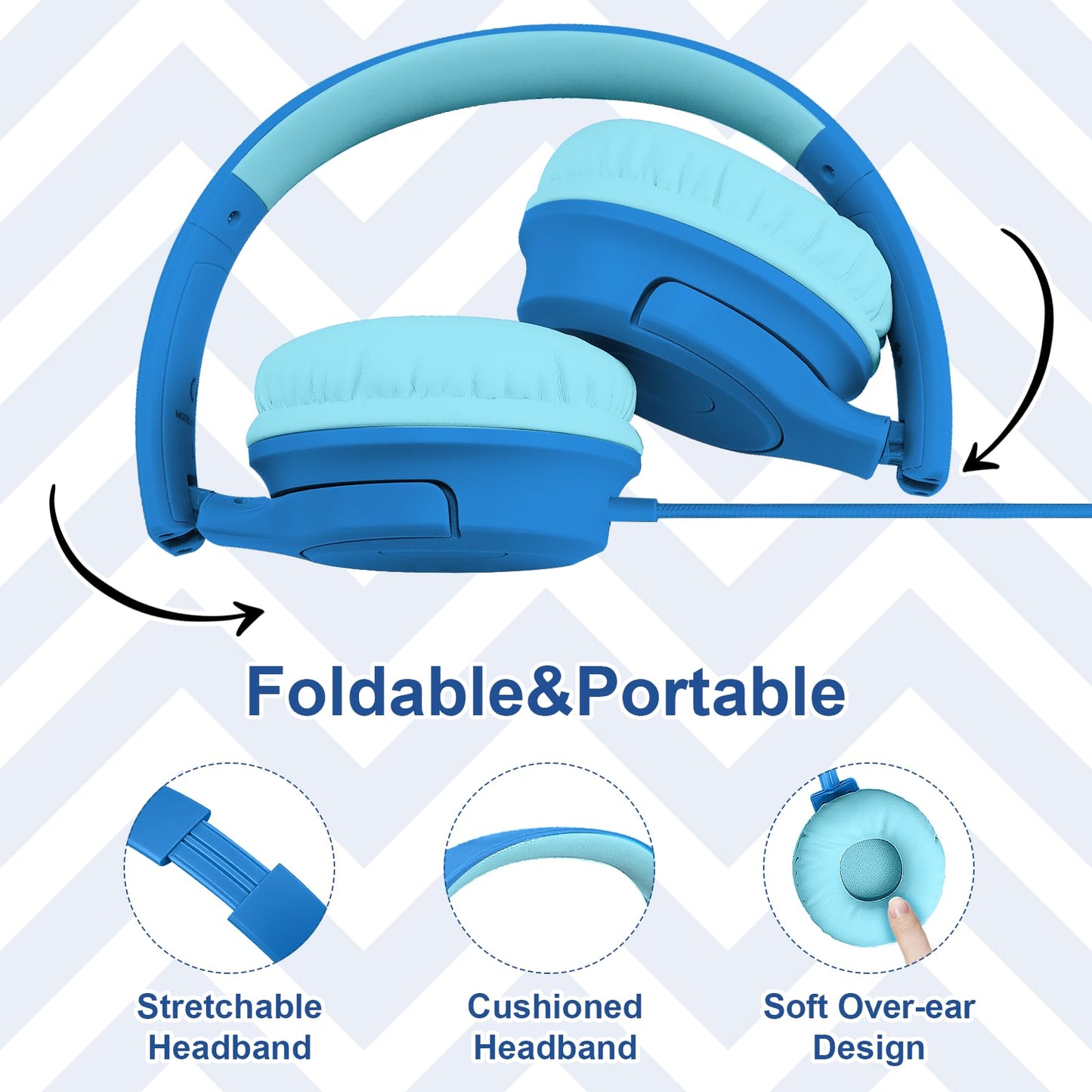 FNSHIP Kids Wired Headphones with Microphone, 85/94dB Safe Volume Limiter,Foldable,3.5mm Jack Over-Ear Cord Headset for Online Study/Travel…