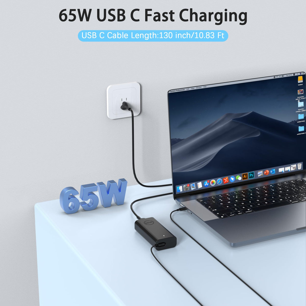 BAJ 65W USB C Laptop Charger Compatible with Dell Latitude/XPS/Inspiron