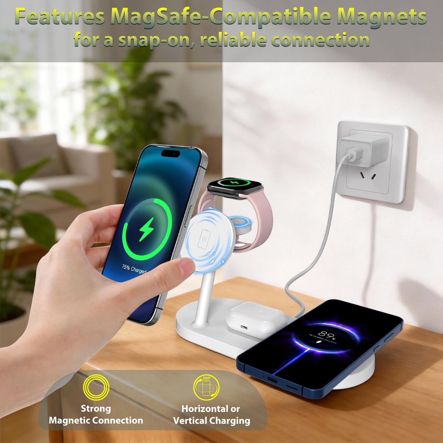 Dual Magnetic Phone Wireless Charger, 30W 4 in 1 Charging Station for Apple Devices, Charging Stand for iPhone 17/16/15/14/13/12 Series, Support