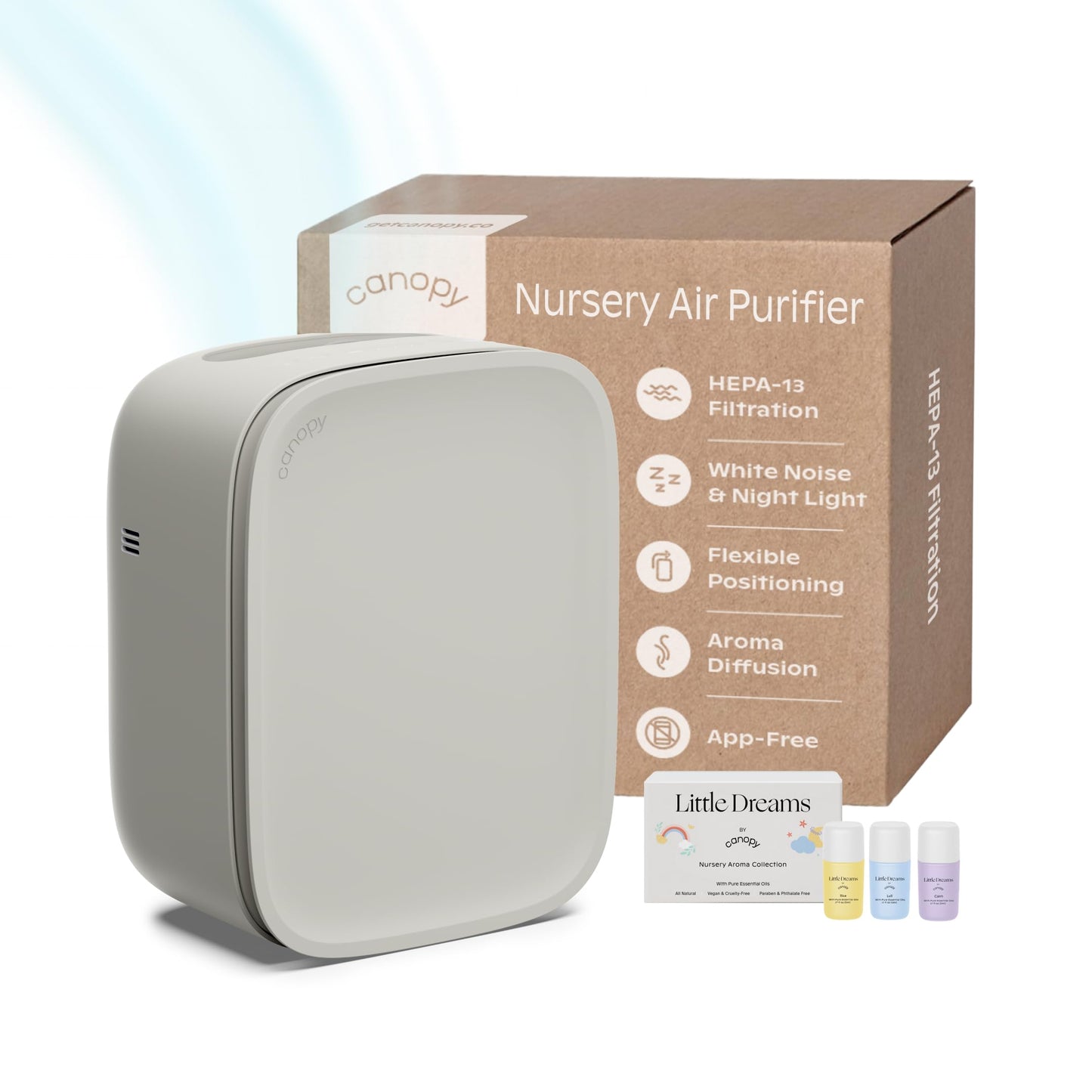 Canopy Nursery Air Purifier, HEPA-13, Night Light, Aroma, White Noise