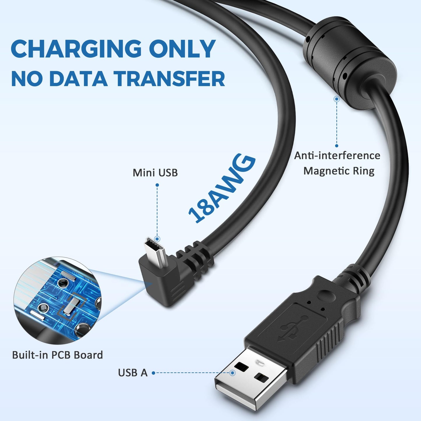 YQMAJIM for Garmin GPS Charger Cable,(6Ft 18AWG) Mini USB GPS Power Cord for Garmin Nuvi,90 Degree GPS Replacement Charging Wire,GPS Charger Cables