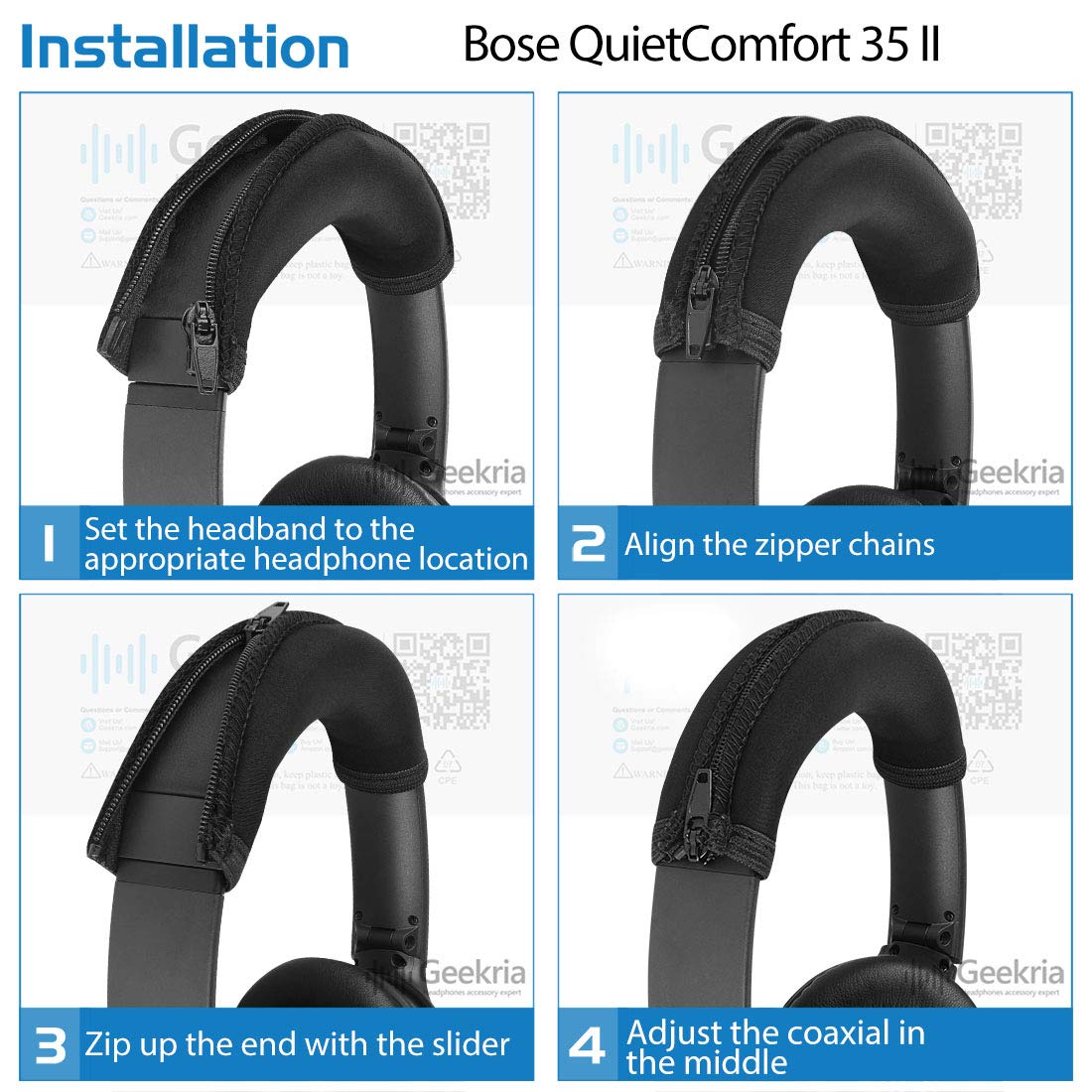 Geekria Flex Fabric Headband Cover Compatible with Bose QC45 QuietComfort 35II/QC35/QC25 Headphones, Replacement Repair Part, Sweat Cover, Easy DIY