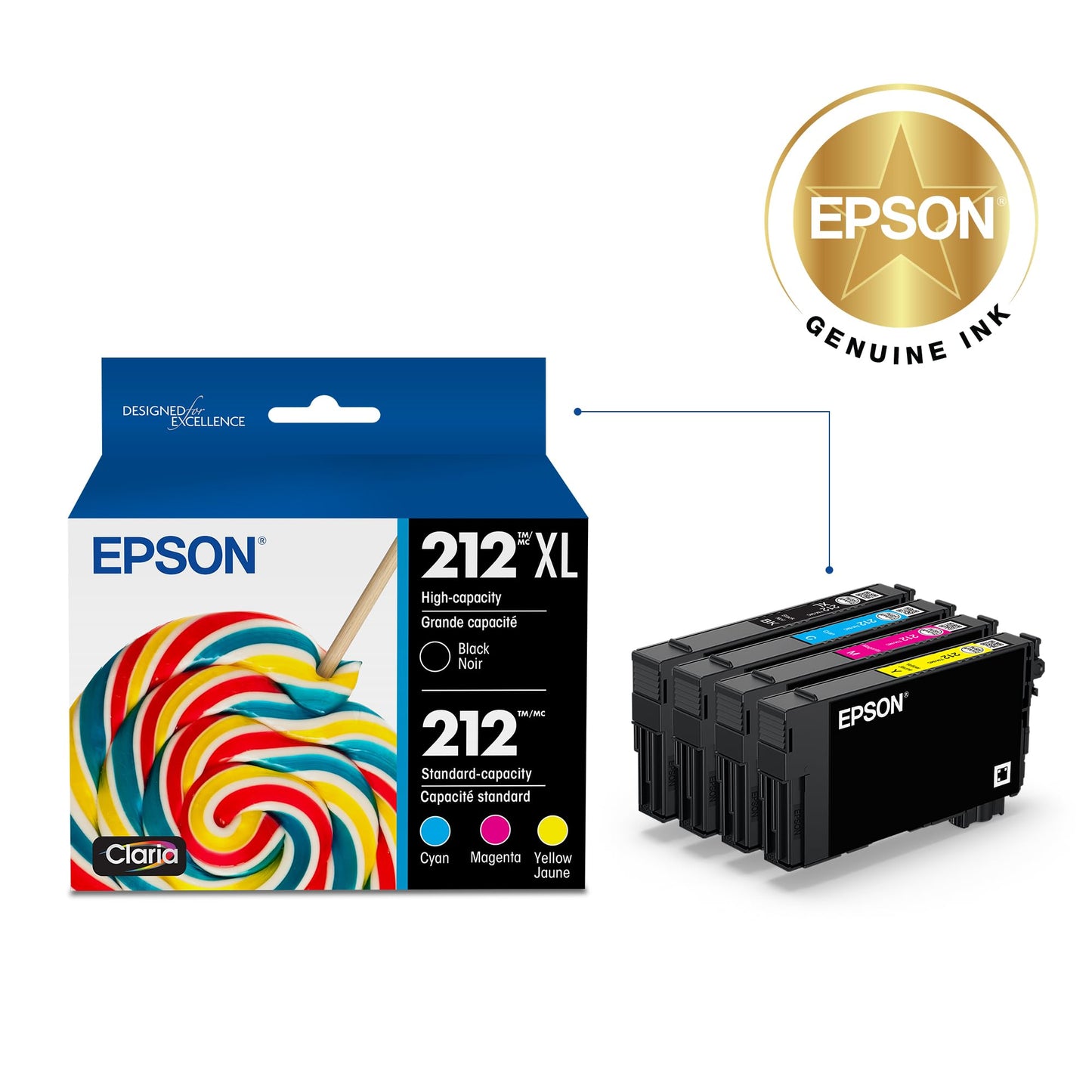 Epson 212 Claria Ink High Capacity Black & Standard Color Cartridge Combo Pack (T212XL-BCS) Works with Workforce WF-2830, 2850 and Expression XP-4100
