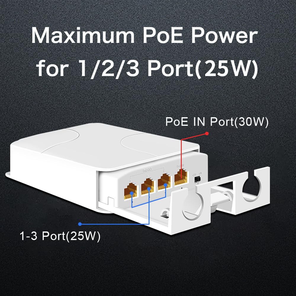 Davuaz Outdoor PoE Gigabit Extender, 1 in 3 Out PoE+ Extender with 1000Mbps, Power Out Up to 24W Power in 30W-IEEE802.3af/at, IP66 Waterproof, Extend