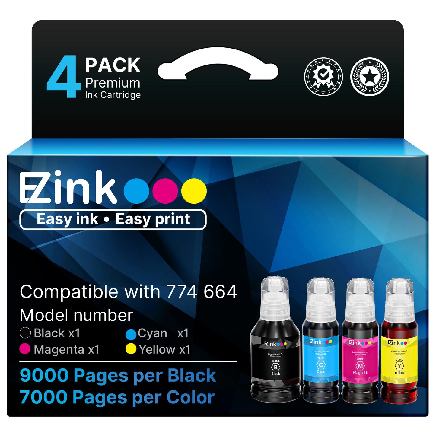 E-Z Ink Remanufactured 774XL 664XL Ink Refill Bottles Replacement for Ink Refill Bottles for L100 ET-3600 ET-2650 ET-4550 ET-16500 ET-4500 ET-2550