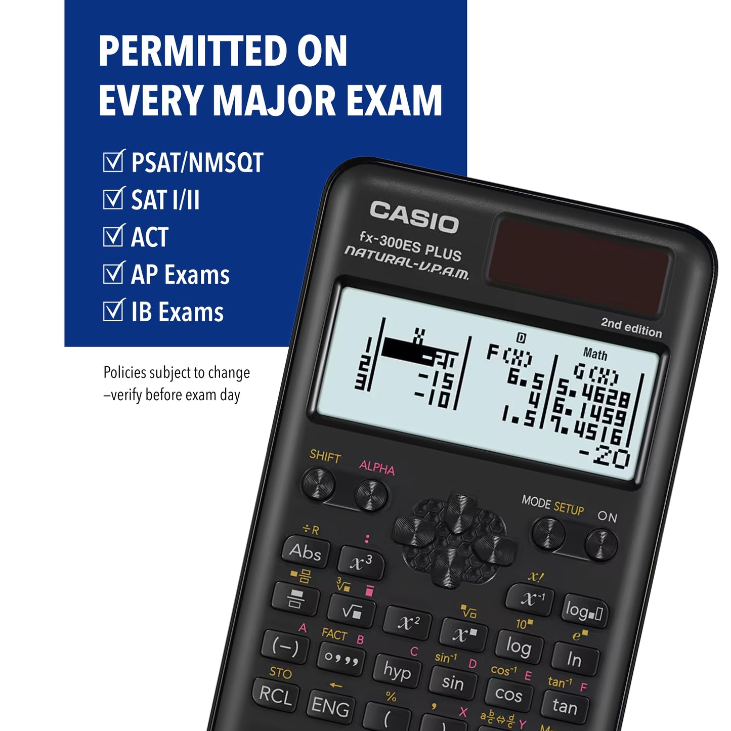 Casio fx-300ES Plus 2nd Edition - Standard Scientific Calculator | 262 Functions, Natural Textbook Display? | Ideal for Middle, High School Math