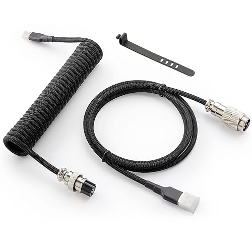 GUNMJO Pro Custom Coiled USB C Cable for Gaming Keyboard, Double-Sleeved Mechanical Keyboard Cable with Detachable Metal Aviator, 1.5M USB-C to USB-A