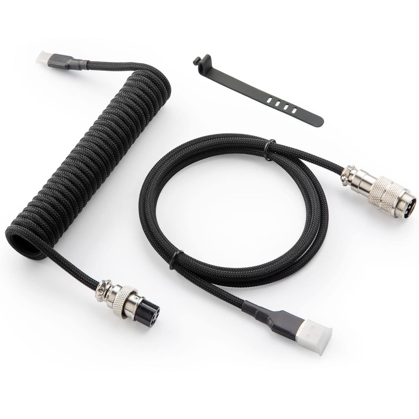 GUNMJO Pro Custom Coiled USB C Cable for Gaming Keyboard, Double-Sleeved Mechanical Keyboard Cable with Detachable Metal Aviator, 1.5M USB-C to USB-A