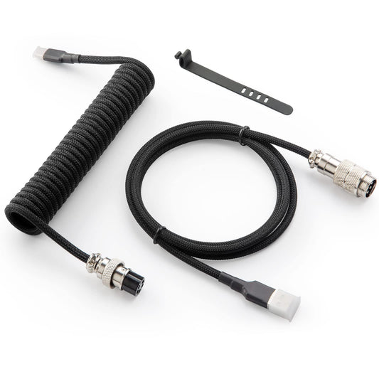 GUNMJO Pro Custom Coiled USB C Cable for Gaming Keyboard, Double-Sleeved Mechanical Keyboard Cable with Detachable Metal Aviator, 1.5M USB-C to USB-A