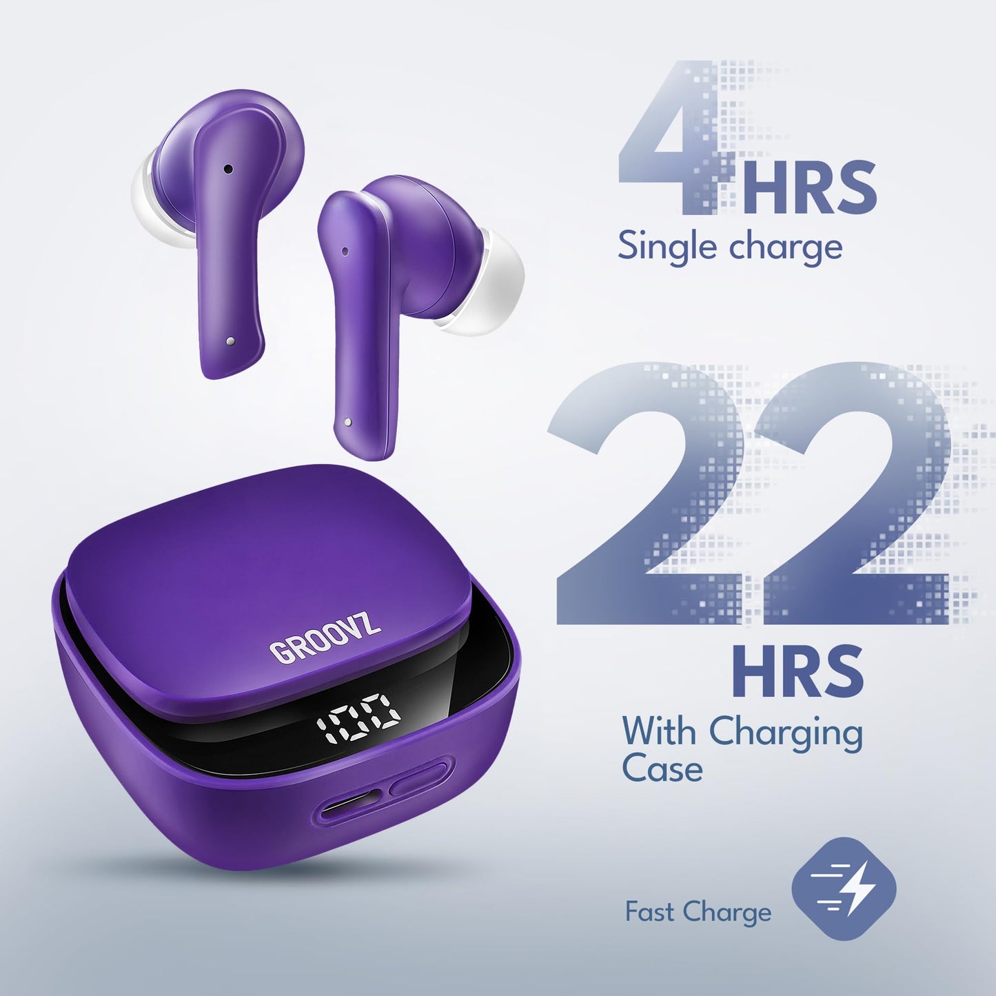 Groovz True Wireless Earbuds with Charging Case - Designed and Engineered in The USA - IPx4 Water Resistant Bluetooth Earbuds Compatible with Apple