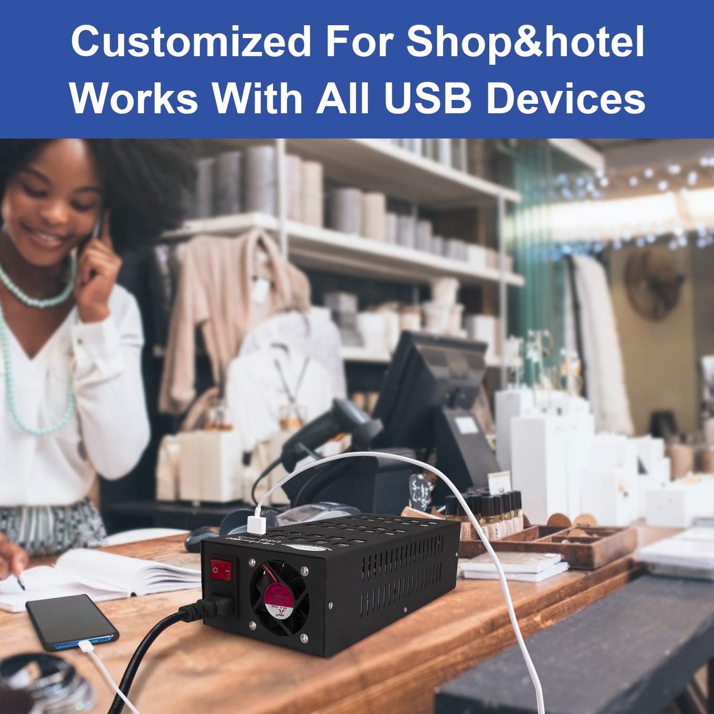 60 Ports USB Charging Station with Intelligent Protection, Multi-Port USB Charging Station Organizer for Hotel School Shopping Malls