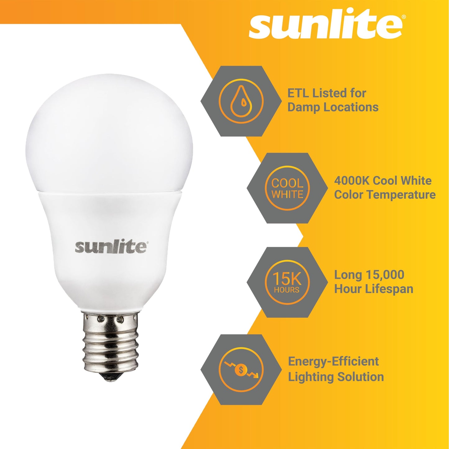 Sunlite A15 E17 LED Bulb, Intermediate Base Light Bulbs, 6 Watts (40W Equivalent), 480 Lumens, Dimmable, for Ceiling Fan and, Lighting Fixtures