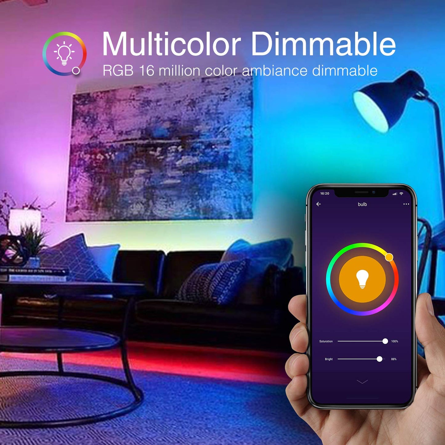 Beantech Wi-Fi Smart Light Bulb(RGB+W) 4 Pack, Full Color Changing Light Bulb-Compatible with Alexa and Google Assistant