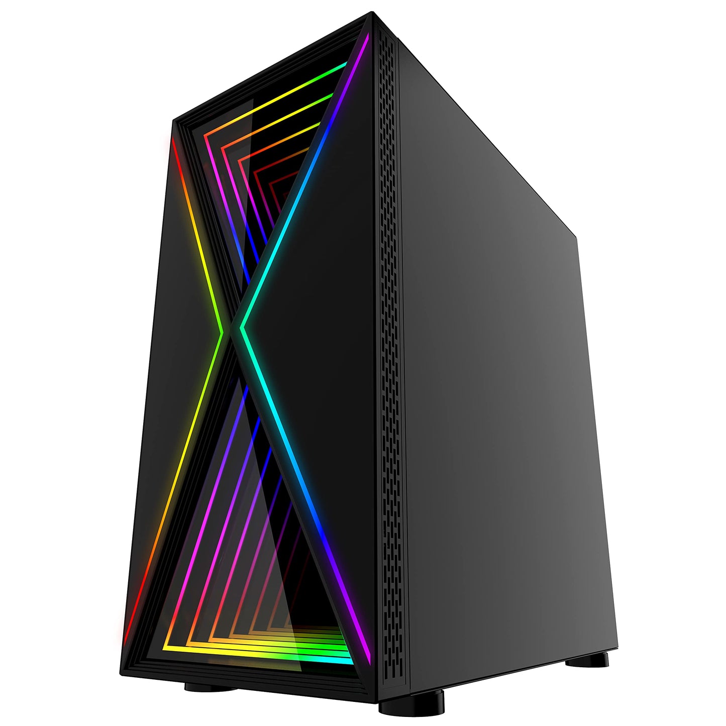Bgears b-BlackWidow-RGB Black Gaming PC ATX case, Special Ripple Effect Front Panel, Tempered Glass Side. 2 x USB3.0, 3 x PWM 120mm ARGB Fans, Fan