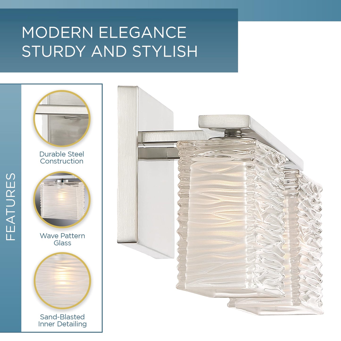 Quoizel Westcap Modern Vanity Lights, 2-Light, 15 Inch Brushed Nickel Bathroom Lighting Fixtures Over Mirror, Sandblasted Glass, G9 Bulb, Transitional