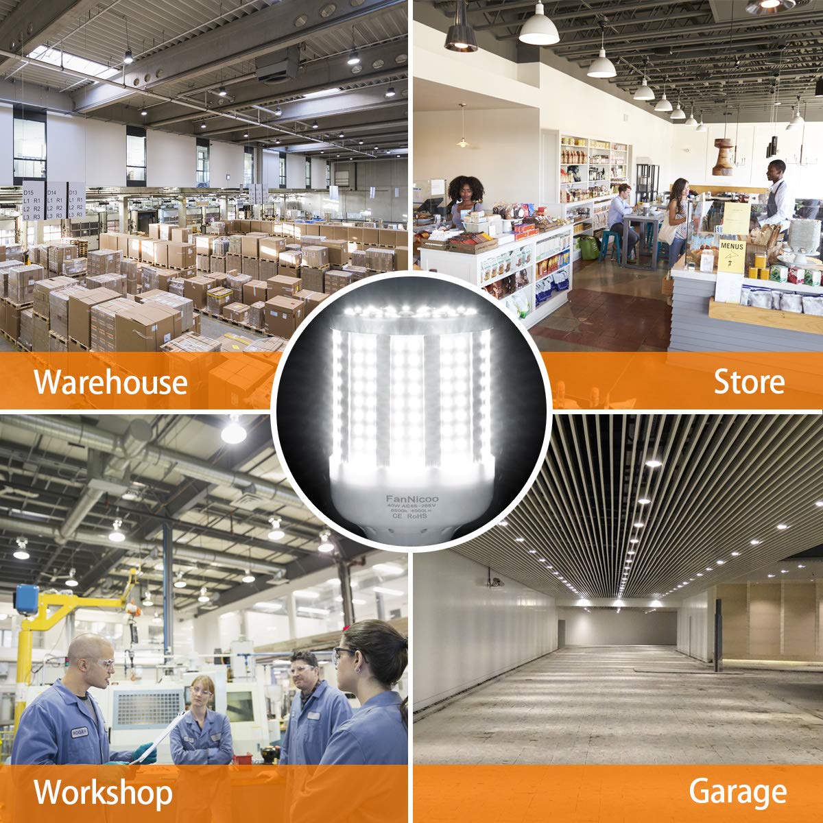 2 Pack 280W Equivalent LED Corn Light Bulb, 4000 Lumen 6500K Cool White Daylight 40W LED Corn Lamp,E26/E27 Medium Base,for Indoor Outdoor Warehouse