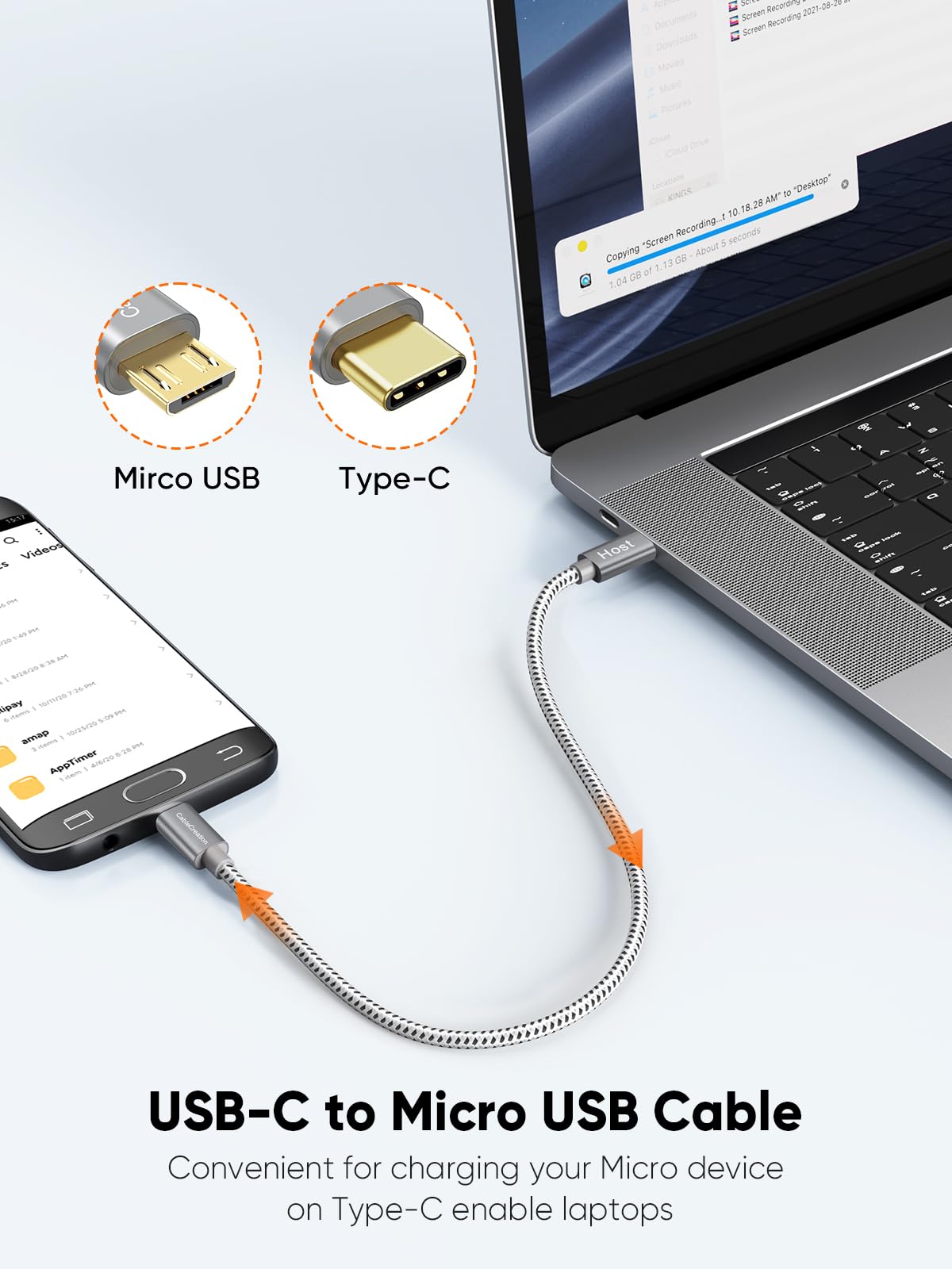 CableCreation Short USB C to Micro USB Cable 0.65 FT, Braided USBC to MicroUSB OTG 480Mbps Cord for Wall Chargers, MacBook Pro, Air, Galaxy S22, S21